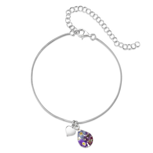 925 Silver snake anklet/bracelet - Real Flower - Teardrop