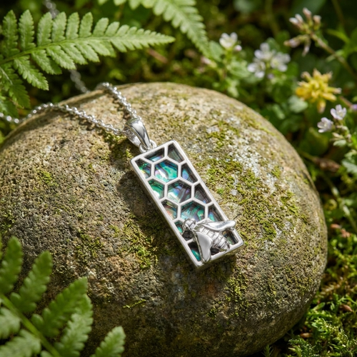 Tide Jewellery inlaid Paua shell  rectangular honeycomb Pendent