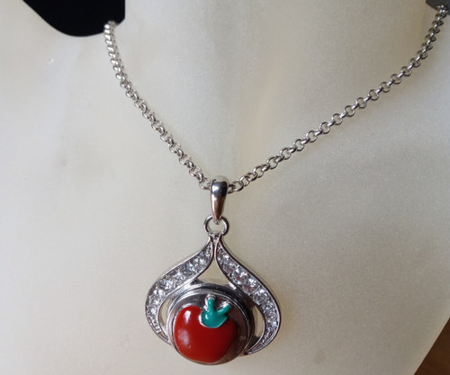 Silver Plated Noosa Heart Pendant Necklace with Cherry Snap Button with gift box