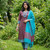Maroon and Sky Blue Monipuri Salwar Kameez - Medium