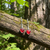 Paua Shell Red heart drop earrings