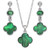 Green mother of pearl shell quatrefoil earring and necklace set
