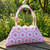 Hand Crafted White & Pink  Straight Hex Flowers Large Hand Bag