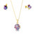 23K Gold Plated Sterling Silver Round Purple Haze Necklace and Earring set- Real Flower