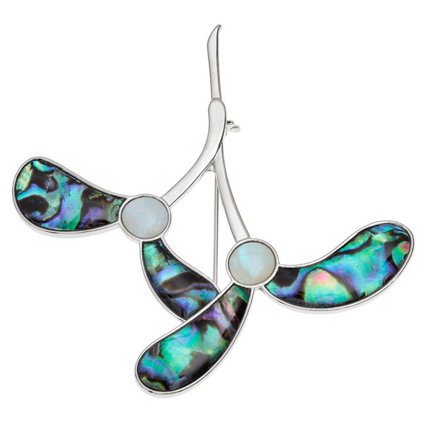 Tide Jewellery inlaid Paua and Mother of Pearl shell Mistletoe brooch