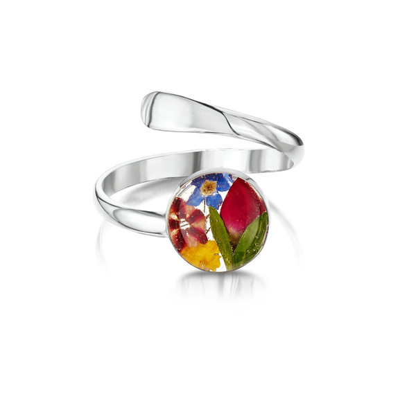 925 Silver Adjustable Tulip Ring - Mixed Real Flower