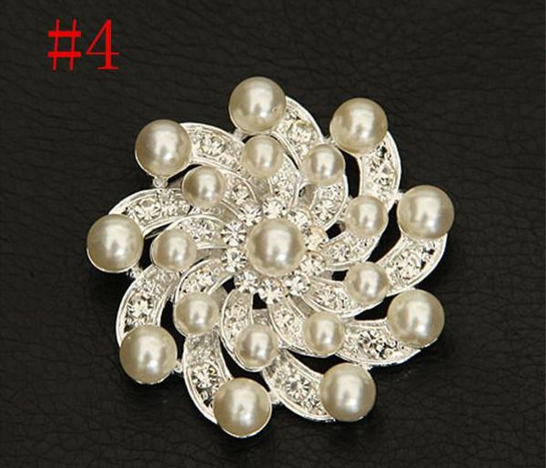 Flower Swirle Silver Pearl Crystal Rhinestone Flower Vintage Brooch