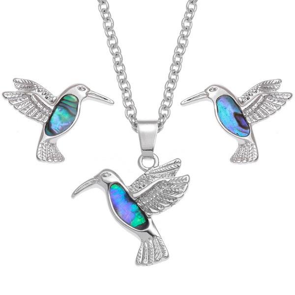 Tide Jewellery inlaid Paua shell Hummingbird pendant