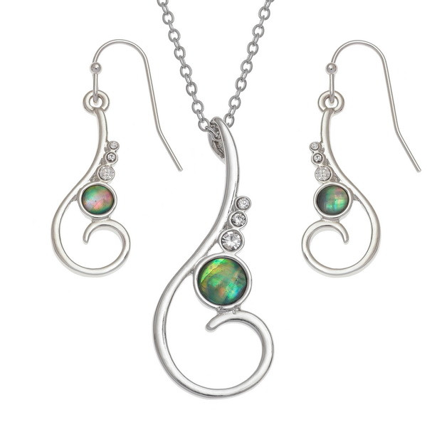 Tide Jewellery inlaid blue Paua shell Elegant spiral design pendant and earring set