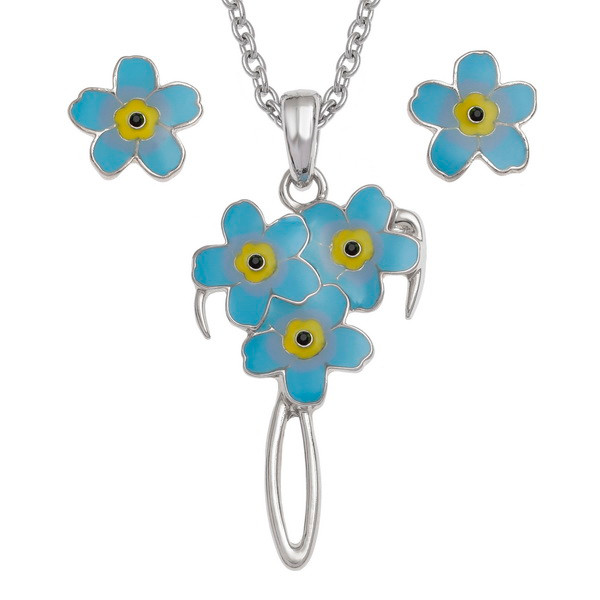 Tide Jewellery inlaid blue Paua shell Forget-me-not flowers pendant and earring set