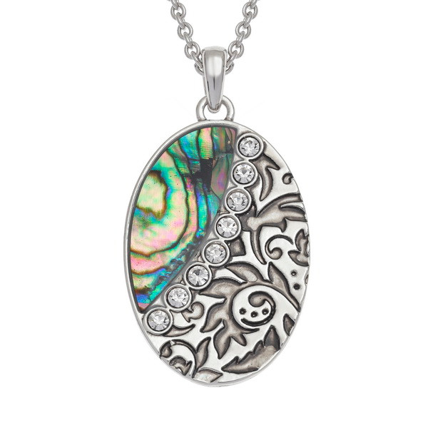Tide Jewellery  inlaid Paua shell Floral pattern oval pendant
