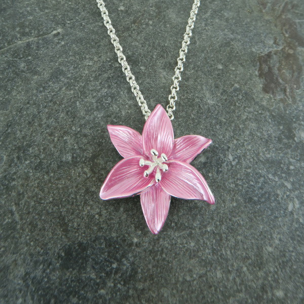 Silver Finish Lily Pink Pendant