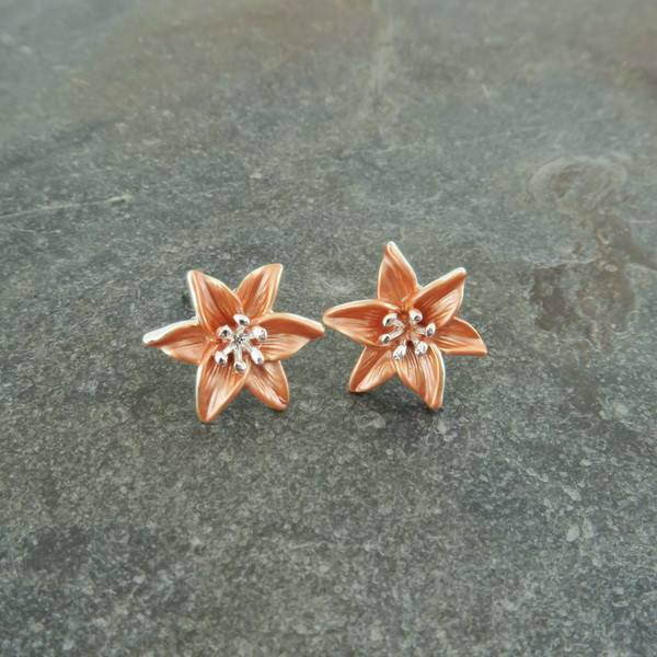 Silver Finish Lilly Orange Earring