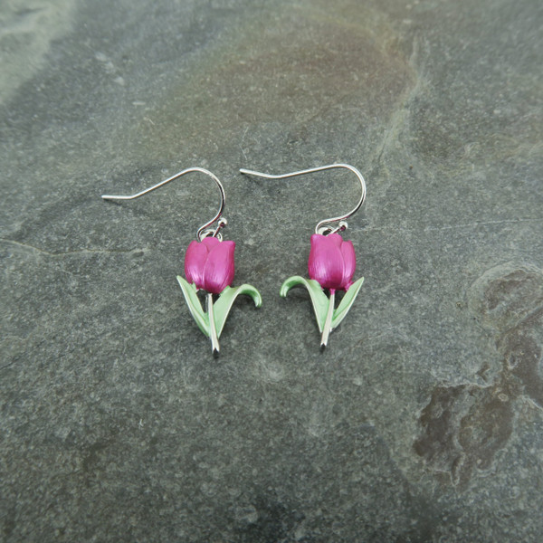 Rhodium Finish Tulip Pink Earring