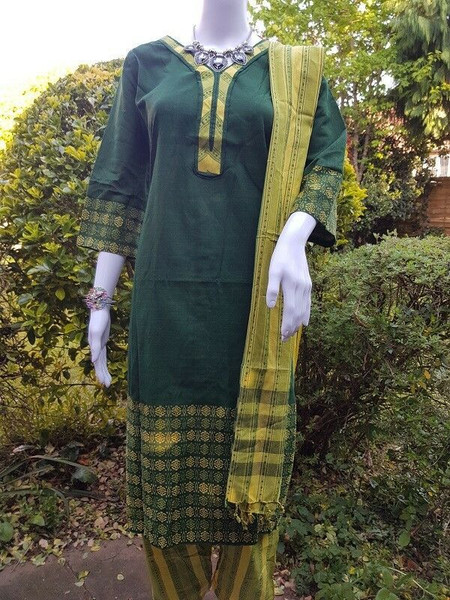 Deep Green Monipuri Salwar Kameez - XXLarge