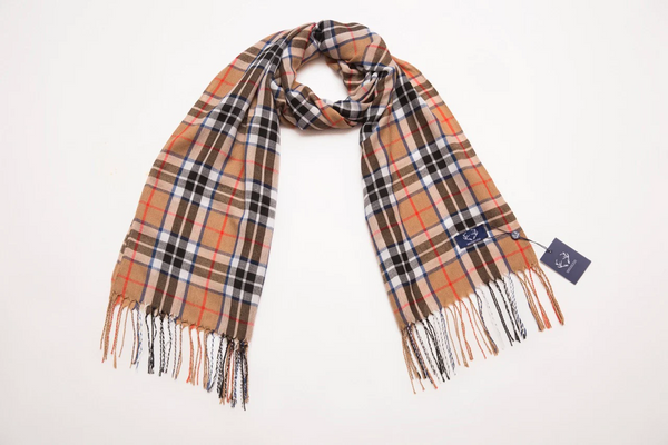 Lightweight Tartan Scarves - Camel Thompson