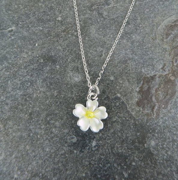 Silver Plated Mini Primrose Flower Pendant with Gift Box