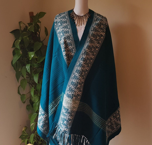 Teale Blue and White Monipuri Shawl