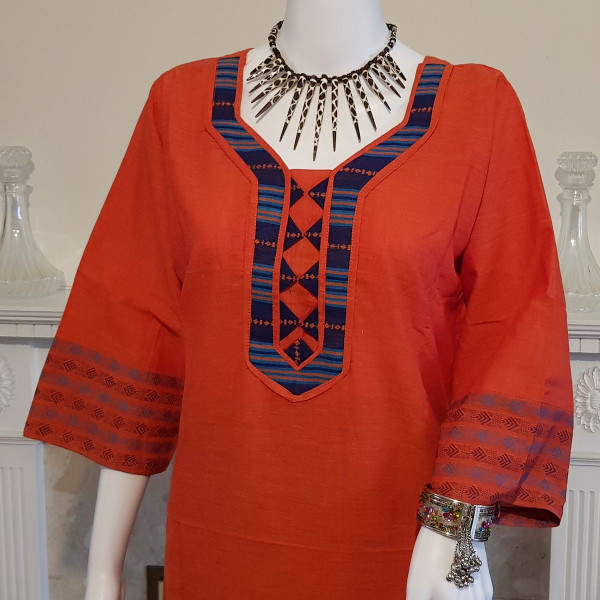 Redorange and Blue Monipuri Salwar Kameez - XLarge