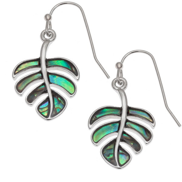 Tide Jewellery inlaid Paua shell cheese plant leaf earrings