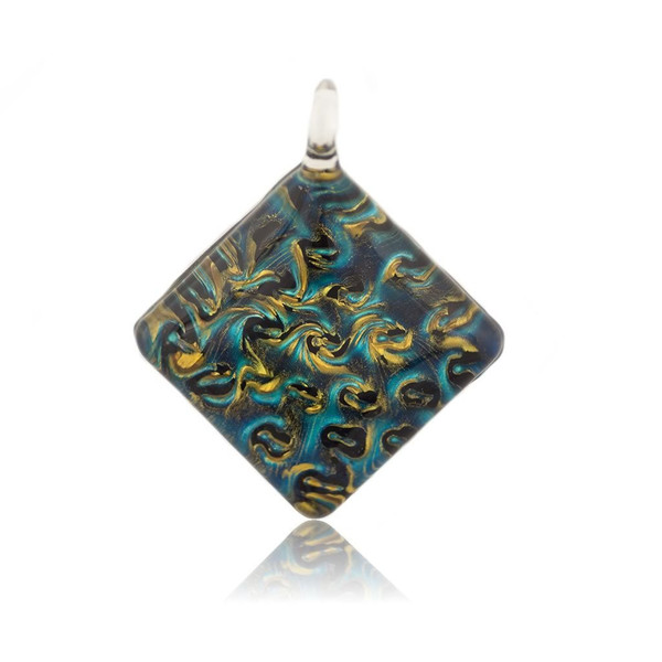 Hand Painted Blue Glass Diamond Pendant Necklace