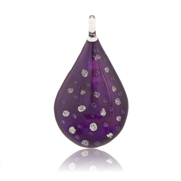 Hand Painted Purple Glass Teardrop Sparkle Pendant Necklace