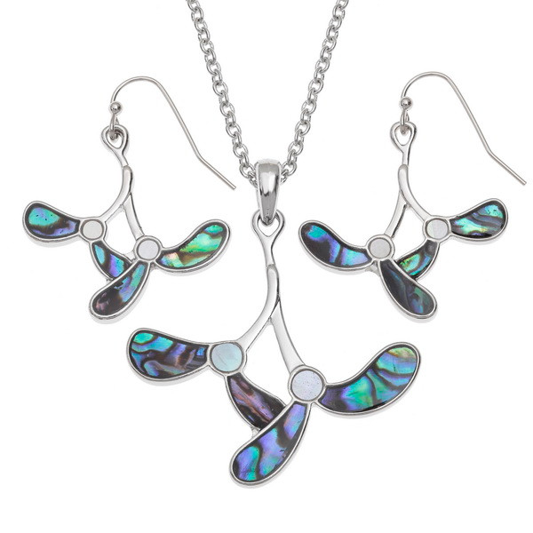 Tide Jewellery inlaid blue Paua shell  Mistletoe pendant and earring set