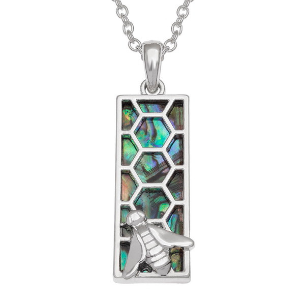 Tide Jewellery inlaid Paua shell  rectangular honeycomb Pendent