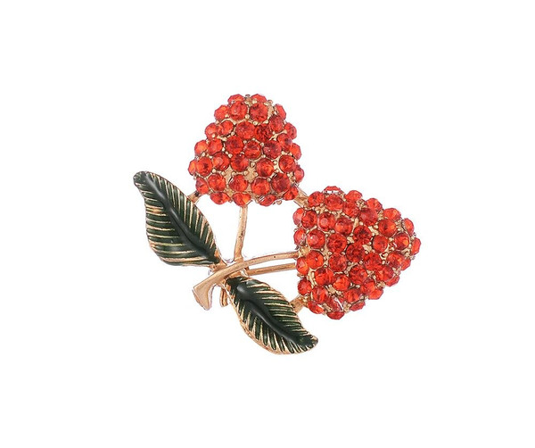 Diamante cherry brooch with gift box