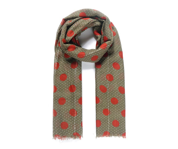 Green/red polka dot print embellishment scarf