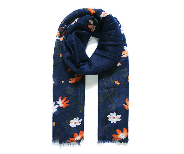 Navy meadow floral print scarf