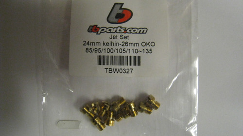 TBW0327
This Main Jet Kit is for the AFT 24mm Carb, the OKO 26mm Carb,  and our TB 28mm Carb.  It includes the following sizes: # 85, 95, 100, 105, 110, 115, 120, 125, 130 & 135