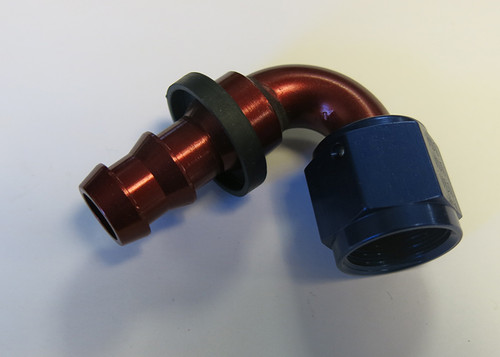 Fitting, Andrews Motorsports, Legends Race Car, XRP Twist-Tite 8AN x 120 Degree Hose End Red