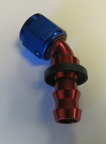 Fitting, Andrews Motorsports, Legends Race Car, XRP Twist-Tite 8AN x 45 Degree Hose End Red