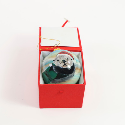 Otter with Hat Glass Ornament