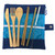 Set of Bamboo cutlery for travel - knife, fork, spook, chopsticks, straw and brush with a travel bag.