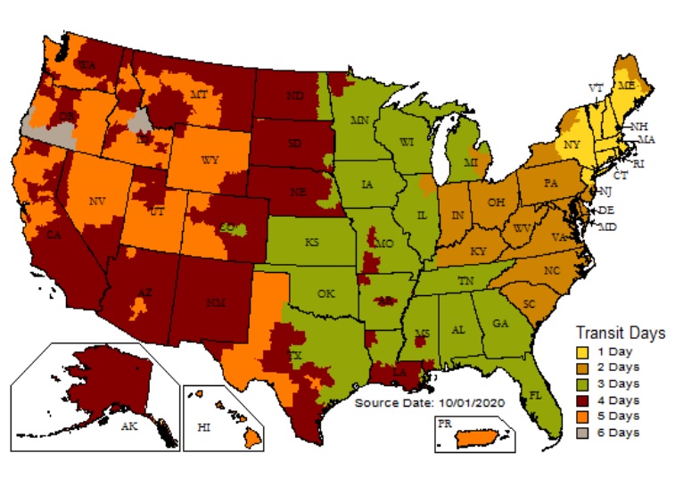 UPS Preferred Ground Map