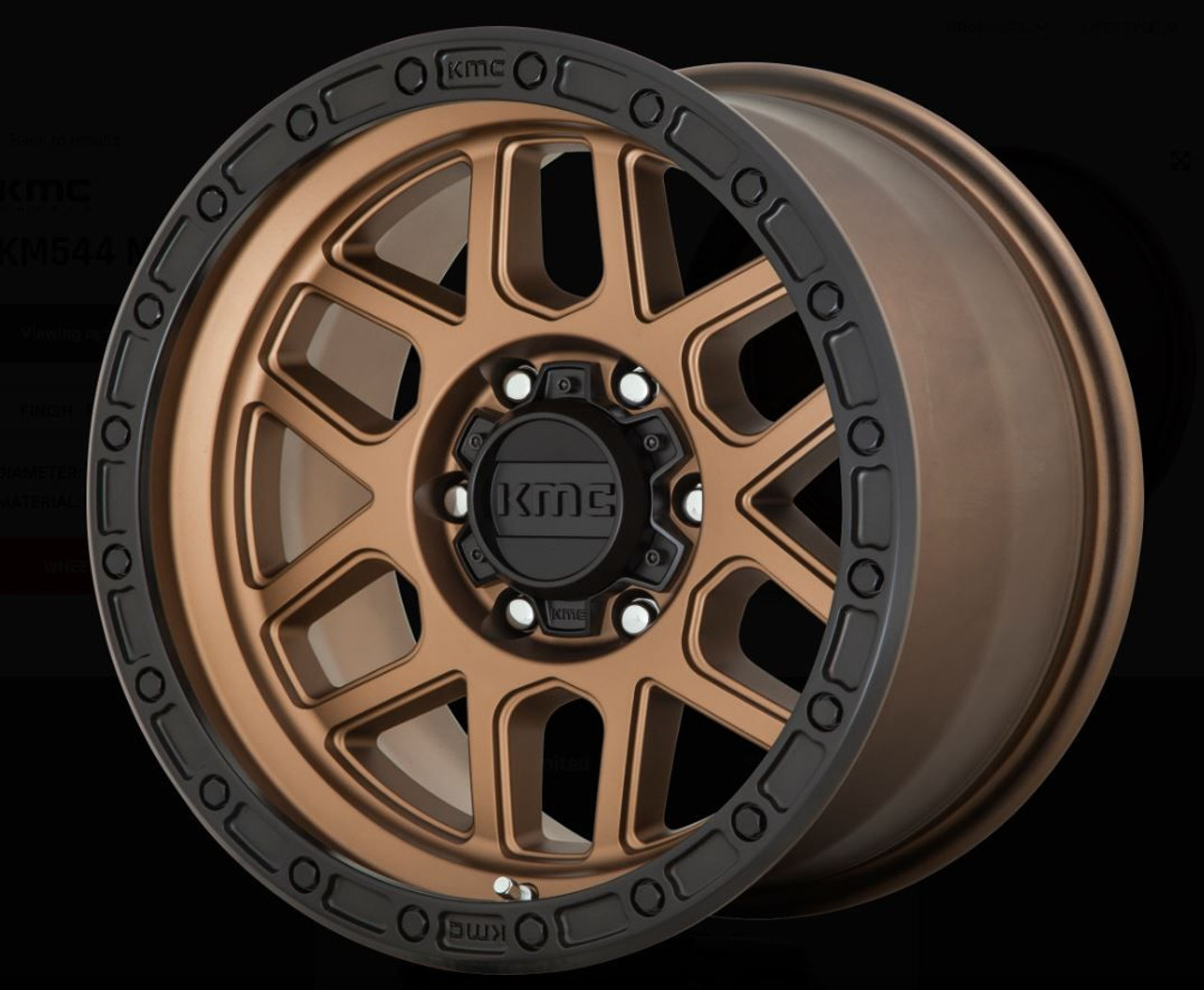 KMC Wheels KM544 Mesa Wheel in Matte Bronze with Black Lip for 2007-2018 Wrangler  JK, 2018-2021 Wrangler JL, and 2020 Gladiator JT 