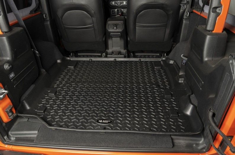 FHJBP Car Cargo Liner Compatible For Jeep Wrangler 2018-2021-Newest 2 Door Model Full Coverage Protection Trunk Mat (Black W/Gold Stitching 1 thumbnail image