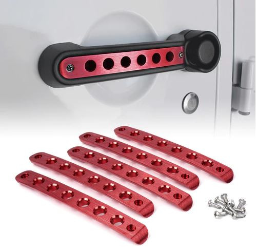 Xprite 5 Piece Red Brushed Aluminum Door Handle Trim Insert for