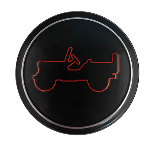 Mopar Black Center Cap with Red Jeep Outline for the 2018-2025 Wrangler JL, 2020-2025 Gladiator JT & 2025 Compass MP Mopar Black Center Cap with Red Jeep Outline for the 2018-2025 Wrangler JL, 2020-2025 Gladiator JT & 2025 Compass MP