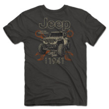 Jeep Wave American Flag Peace Sign T-Shirt For Men - Heather Grey Cotton Blend Tee