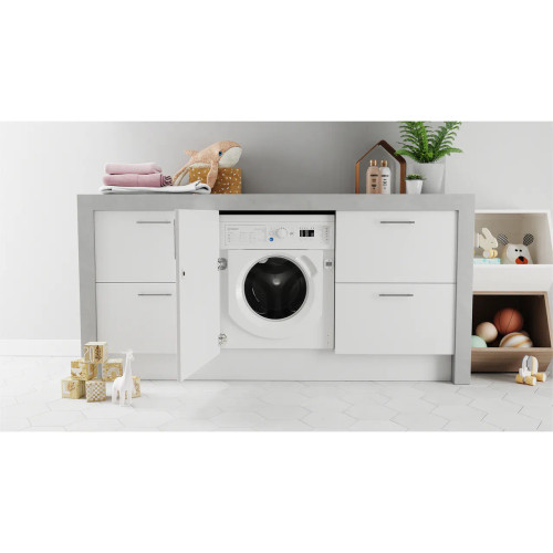 Indesit BI WMIL 91485 UK 8kg Washing Machine with 1400 rpm - White - Washing machine in kitchen shot