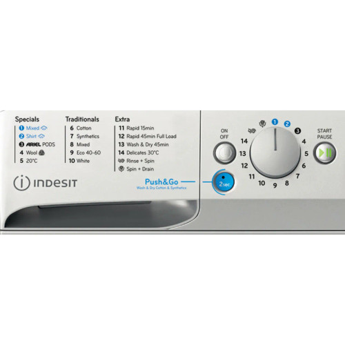Indesit Innex 9Kg / 9Kg Washer Dryer - Refined Steel - Close up control panel shot