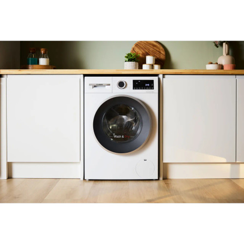 Bosch Series 6 10.5Kg / 6Kg Washer Dryer - White - Washing machine in kitchen shot Bosch Series 6 10.5Kg / 6Kg Washer Dryer - White - Washing machine in kitchen shot