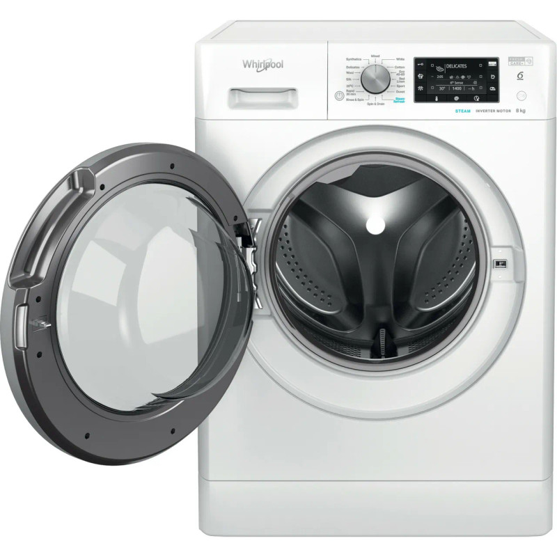 Whirlpool FFD 8489 BSV UK Washing Machine with 1400 rpm - White - Front with door open shot
