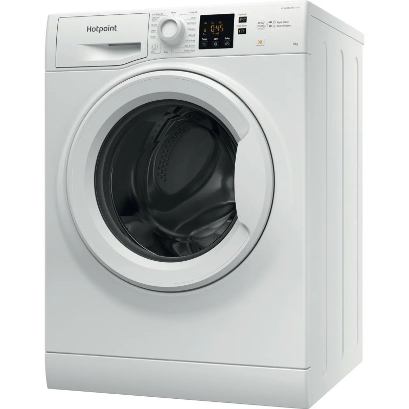 Hotpoint Anti-Stain NSWM 846 W UK 8kg Washing Machine with 1400 rpm - White - Left perspective shot