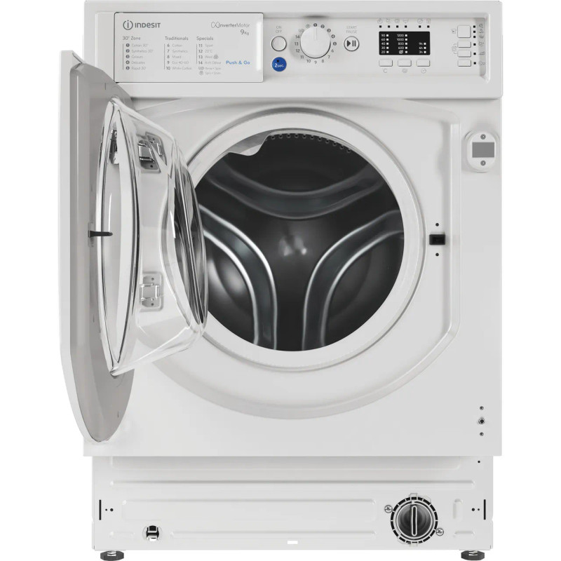 Indesit BI WMIL 91485 UK 8kg Washing Machine with 1400 rpm - White  - Front with door open shot