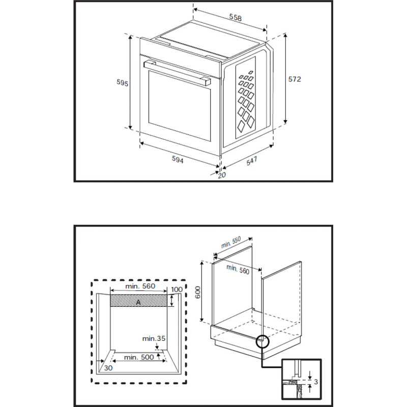 Beko AeroPerfect™ RecycledNet® Built In Electric Single Oven - Stainless Steel  - Annotation - Dimension shot