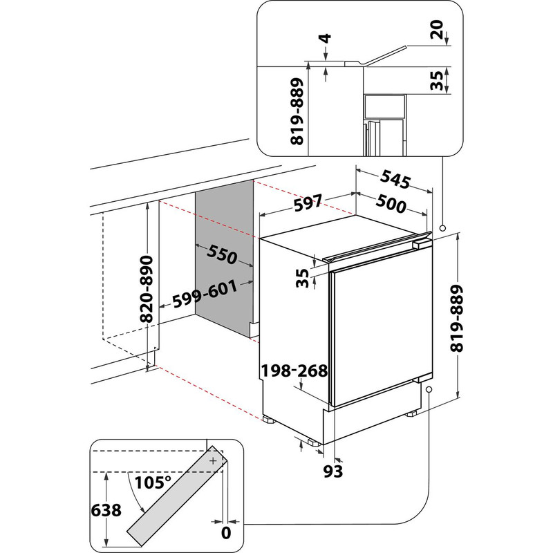 Indesit INBUF011 Integrated Upright Fridge - Stainless Steel - Dimensions